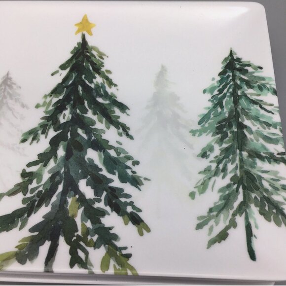 NEW x4 Aspen Home Winter Forest Melamine Appetizer Plate Set Christmas Tree Star - Picture 6 of 6